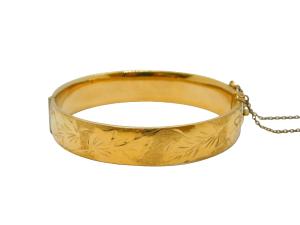 12ct Rolled Gold Floral Cuff Bangle Bracelet