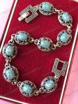 Art Deco Faux Blue Opal & Marcasite Bracelet