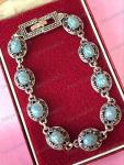 Art Deco Faux Blue Opal & Marcasite Bracelet