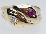 Vintage 18ct Gold Snake Ring with Ruby Diamond