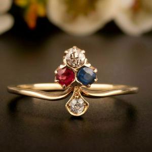 Victorian Trefoil Ruby and Sapphire Gold Ring