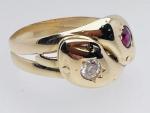 Vintage 18ct Gold Snake Ring with Ruby Diamond
