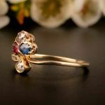 Victorian Trefoil Ruby and Sapphire Gold Ring