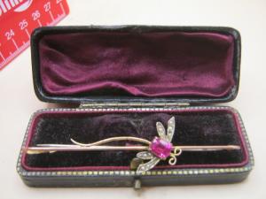 Ruby and Pearl Dragonfly Brooch in 9ct Gold