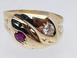 Vintage 18ct Gold Snake Ring with Ruby Diamond