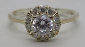 Vintage Art Deco Sterling Silver Zirconia Ring, Size O 1/2