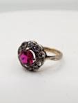 Vintage Silver Dress Ring with Red Clear Stones