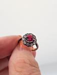 Vintage Silver Dress Ring with Red Clear Stones