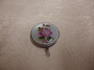 Vintage Silver Enamel Photo Locket Rose 3cm