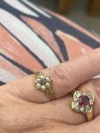 Vintage 9ct Gold Georgian Ruby & Pearl Daisy Ring