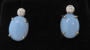 Vintage Art Deco Blue Chalcedony White Gold Earrings