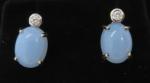 Vintage Art Deco Blue Chalcedony White Gold Earrings