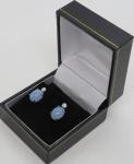 Vintage Art Deco Blue Chalcedony White Gold Earrings