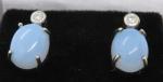 Vintage Art Deco Blue Chalcedony White Gold Earrings