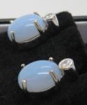 Vintage Art Deco Blue Chalcedony White Gold Earrings