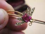 Ruby and Pearl Dragonfly Brooch in 9ct Gold