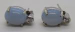 Vintage Art Deco Blue Chalcedony White Gold Earrings