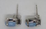 Vintage Art Deco Blue Chalcedony White Gold Earrings