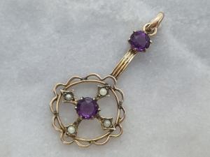 Victorian Rolled Gold Amethyst Drop Pendant
