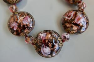 Vintage Venetian Glass Necklace with Aventurine & Roses