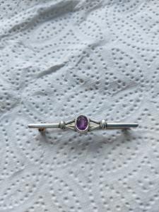Elegant Vintage Sterling Silver Amethyst Brooch