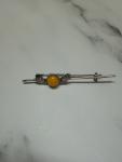 800 Silver Egg Yolk Amber Brooch - Hallmarked