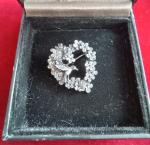 Vintage Pewter Hummingbird & Flowers Heart Brooch