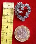 Vintage Pewter Hummingbird & Flowers Heart Brooch