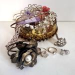 Mystery Glam Antique Jewelry Lot in Art Deco Dish