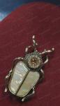 Antique Gold Scarab Beetle Crystal Brooch