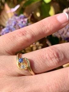Antique 18ct Gold Diamond & Sapphire Toi Et Moi Ring
