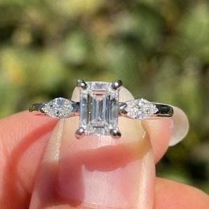 Emerald Cut Moissanite Three Stone Engagement Ring