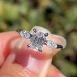 Emerald Cut Moissanite Three Stone Engagement Ring