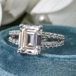 Emerald Moissanite Split Shank Engagement Ring