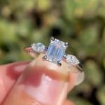 Emerald Cut Moissanite Three Stone Engagement Ring
