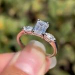 Emerald Cut Moissanite Three Stone Engagement Ring