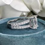 Emerald Moissanite Split Shank Engagement Ring