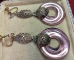 Large Vintage Vauxhall Glass Pendant Earrings
