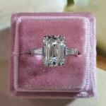 Emerald Cut Moissanite Three Stone Engagement Ring