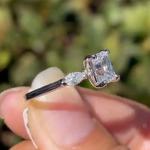 Emerald Cut Moissanite Three Stone Engagement Ring