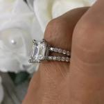 Emerald Moissanite Split Shank Engagement Ring