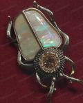 Antique Gold Scarab Beetle Crystal Brooch