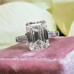 Emerald Cut Moissanite Three Stone Engagement Ring