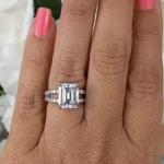 Emerald Moissanite Split Shank Engagement Ring