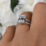 Emerald Moissanite Split Shank Engagement Ring