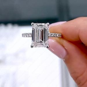 Emerald Cut Moissanite Hidden Halo Engagement Ring