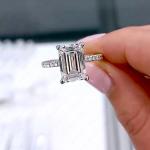 Emerald Cut Moissanite Hidden Halo Engagement Ring