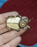 Antique Gold Scarab Beetle Crystal Brooch