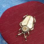 Antique Gold Scarab Beetle Crystal Brooch