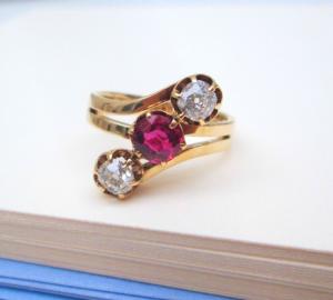 14ct Yellow Gold Ruby & Diamond Trilogy Ring